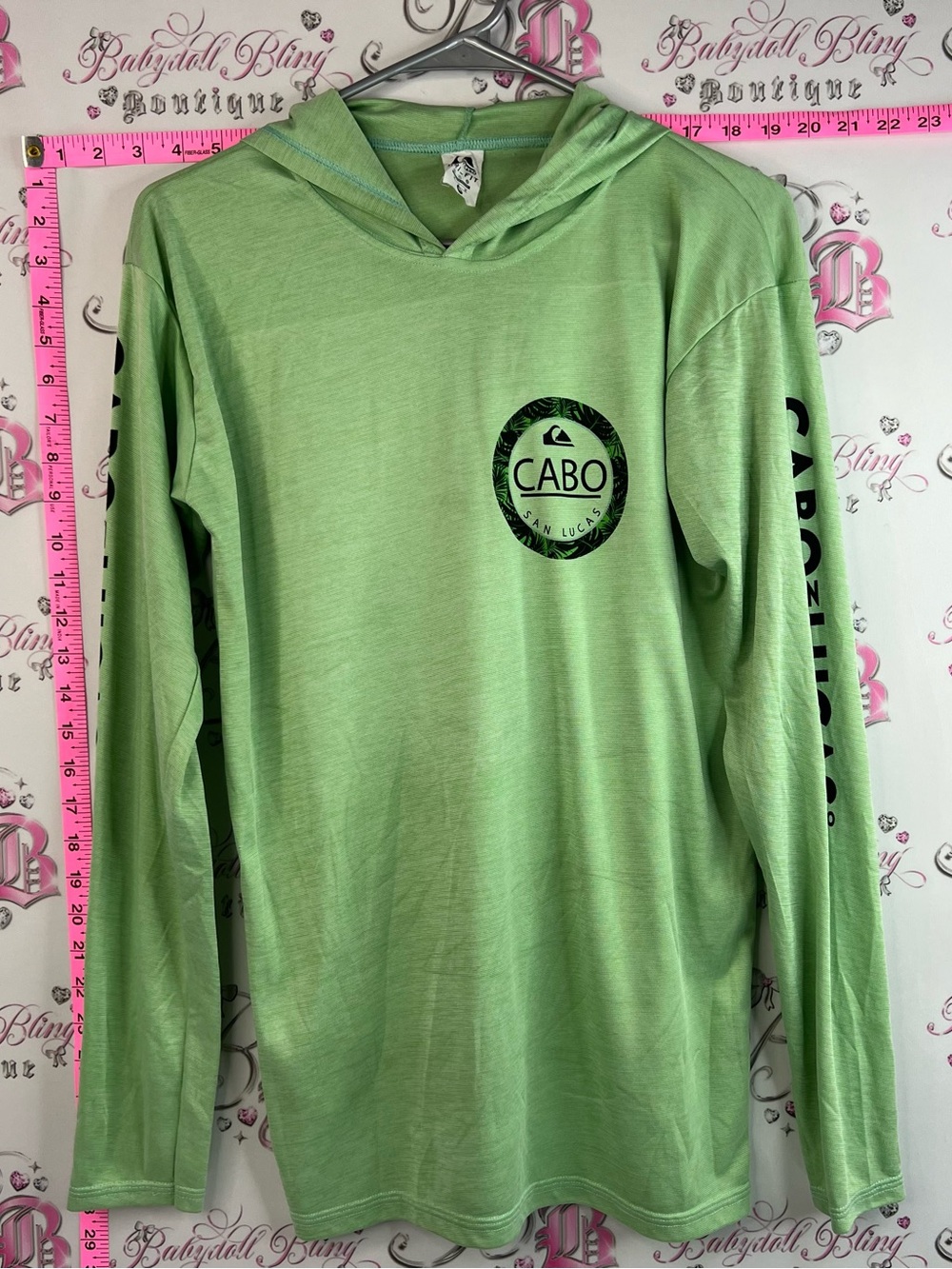 SALTY Cabo Mexico rash guard Long Sleeve Hooded Performance Shirt - Light Green